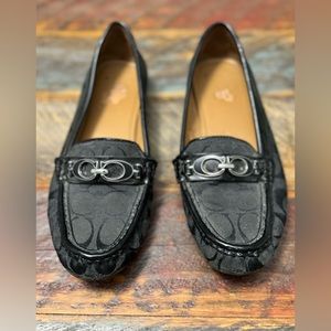 Coach Fortunate Black Signature Canvas Patent Leather Loafers Flats Shoes Size 6